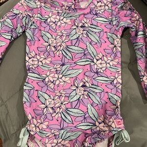 Ruffle Butts Purple Floral Kids Swim Rashguard